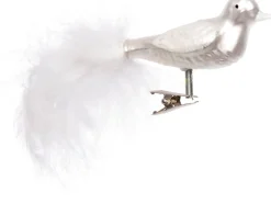 Vogel op clip glas 18 cm wit