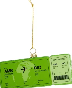 Yup in de Boom kerst ornament vliegticket rio groen 12 x 6,5 x 1,5 cm