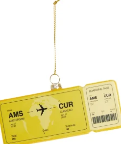 Yup in de Boom kerst ornament vliegticket curacao geel 12 x 6,5 x 1,5 cm