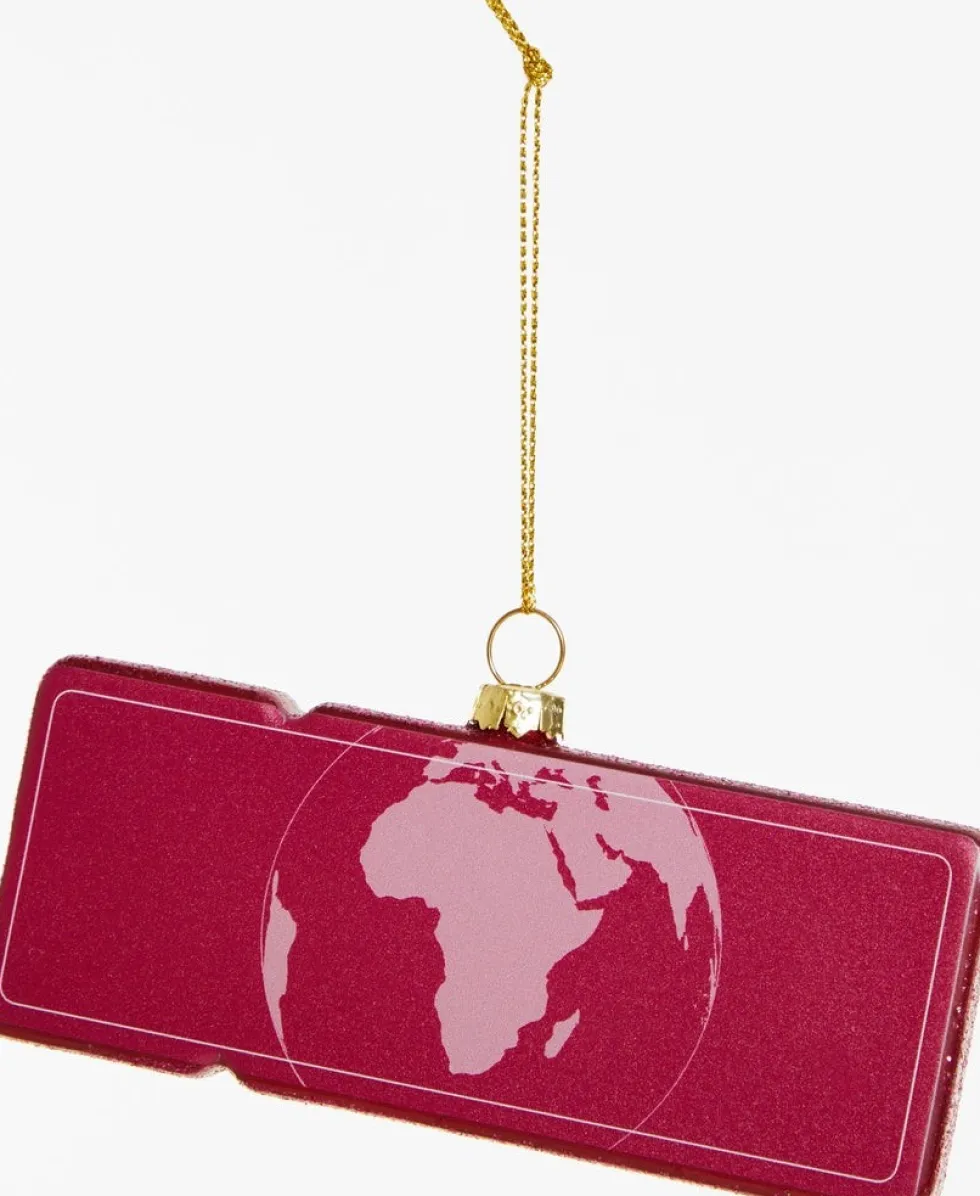 Yup in de Boom kerst ornament vliegticket new york bordeaux 12 x 6,5 x 1,5 cm